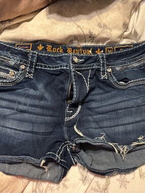 Rock Revival Dark Blue Distressed Denim Cutoff Shorts